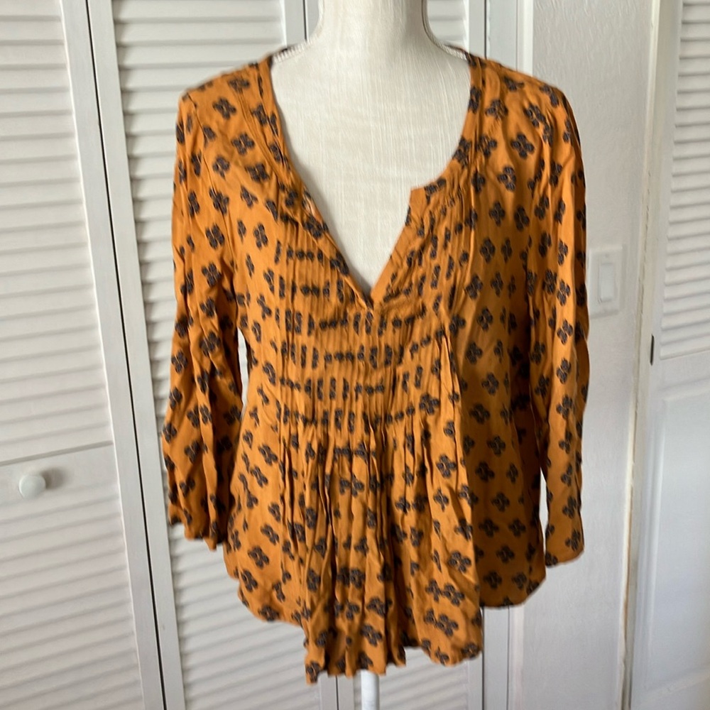 Anthropologie Mustard Floral Blouse